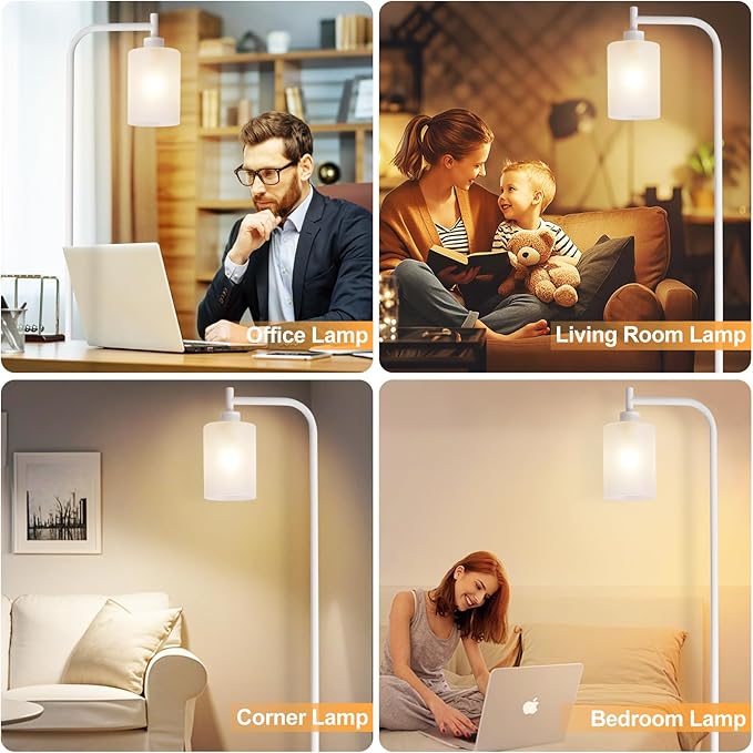 DLLT Floor Lamp Tall for Room: White Standing Lamp with Frosted Glass Lampshade for Living Room - Modern Bright Lamp for Bedroom - Industrial Corner Floor Lamps for Office 8W Led Bulb Included
