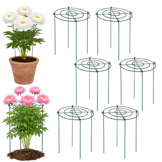 6 Pack Heavy Duty Peony Cages and Supports, 12" D x 18" H, Large Metal Support Rings, Easy Ground Insertion, Easy Installation & Durable, Sturdy for Climbing Plants