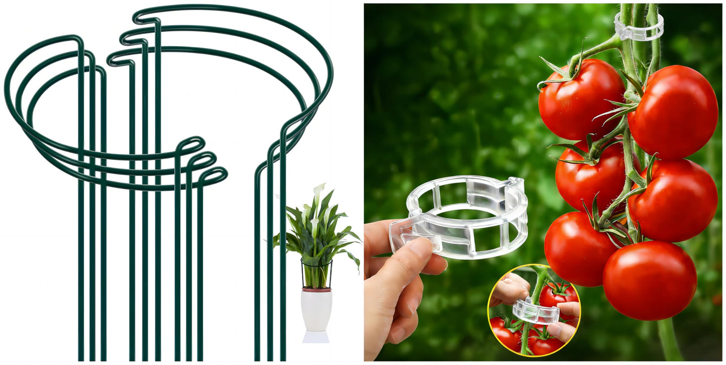 FEED GARDEN Plant Support Stakes Peony Cages and Support and 120Pcs Plant Clips for Climbing Plants
