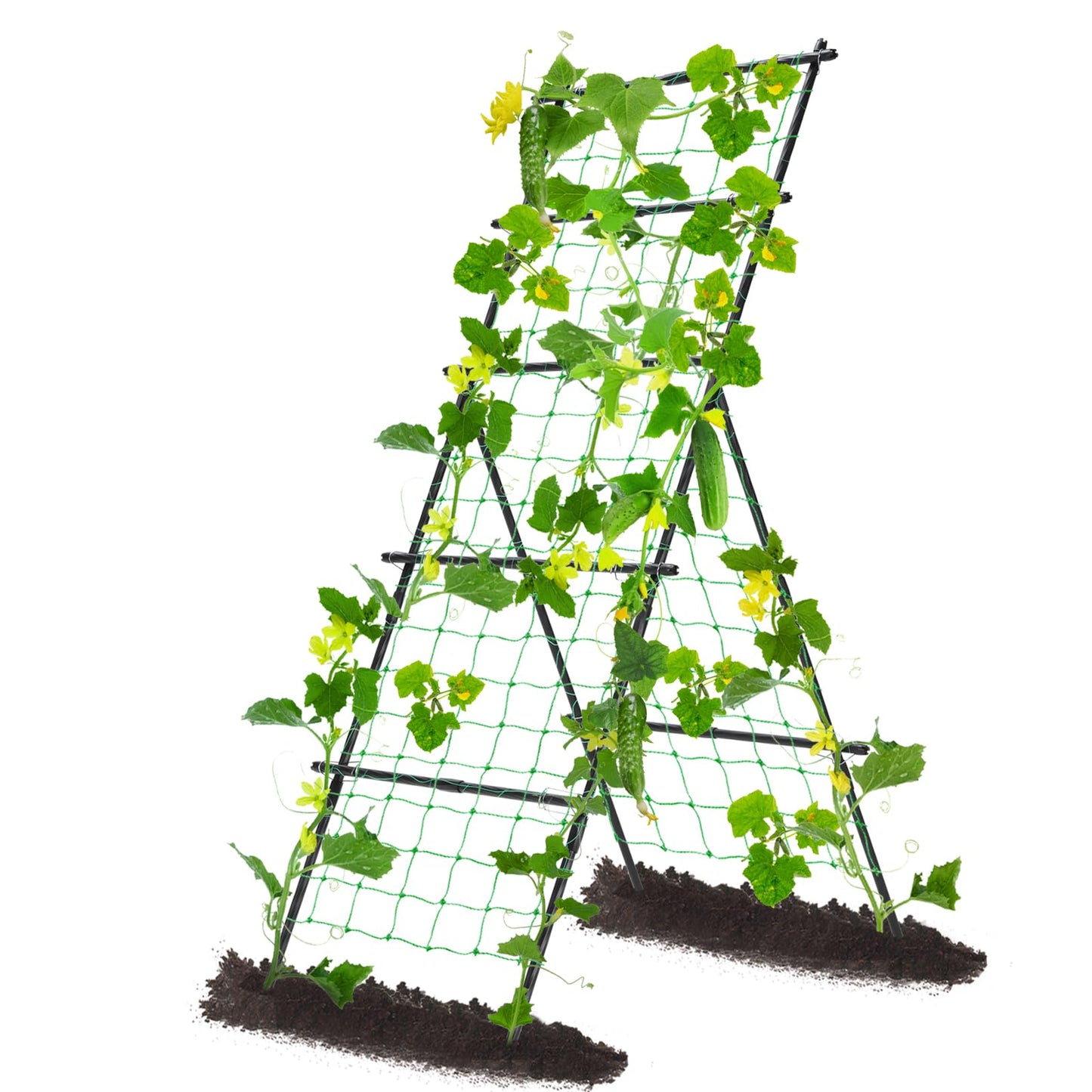 Yotoworth Cucumber Trellis A Frame Garden Trellis, Vertical Plant Support with Netting for Raised Bed Backyard Gardening, PE Coated Steel Climbing Trellis for Cucumbers Tomatoes Beans