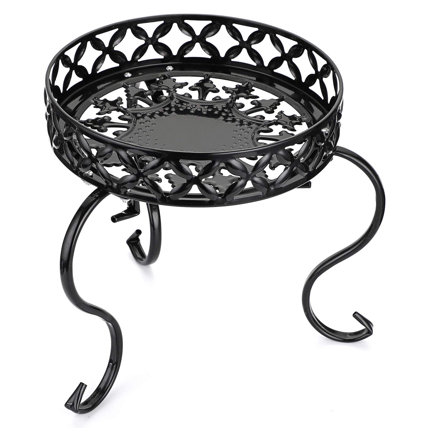 OwnMy Set of 2 Metal Round Plant Stand Rustproof Iron Flower Pot Holder, Modern Plant Display Potted Rack, Indoor Outdoor Plant Stand Heavy Duty Plant Holder for Home, Garden, Plant Lovers (Black)