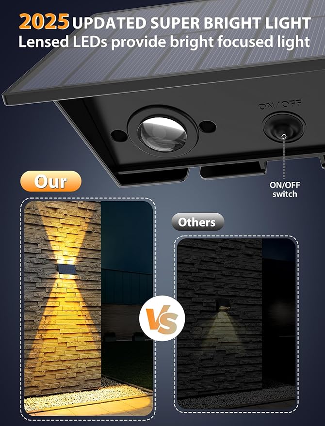 Solar Fence Lights,12Pack Solar Lights Outdoor Warm White Up & Down Wall Lights Waterproof 100 Lumens Dusk to Dawn Solar Powered Fence Light for Outside/Backyard/Pool/Railing/Patio/Porch/Step