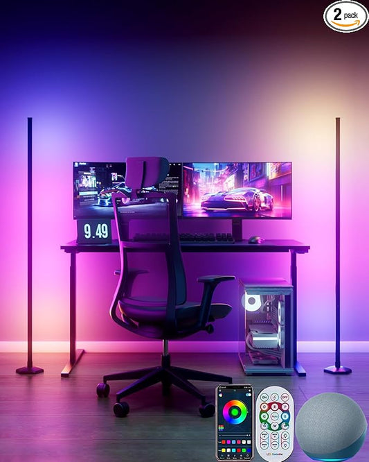 Corner Floor Lamp 2 Packs, Compatible with Alexa & Google Home, Smart RGB LED Corner Lamp with Music Sync 16M Colors 68+ Scene, APP and Remote Control, Ambient Lighting for Bedroom Living Gaming Room