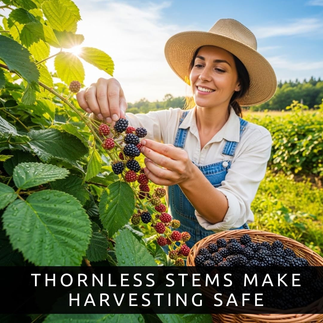 2 Thornless BlackBerry Plants for Growing - Well Rooted 1 Yr. Seedlings in Starter Pots, Ready to Plant - Sweet, Juicy, Large Berries – Easy-Grow, Everbearing Fruit Plants for Gardens