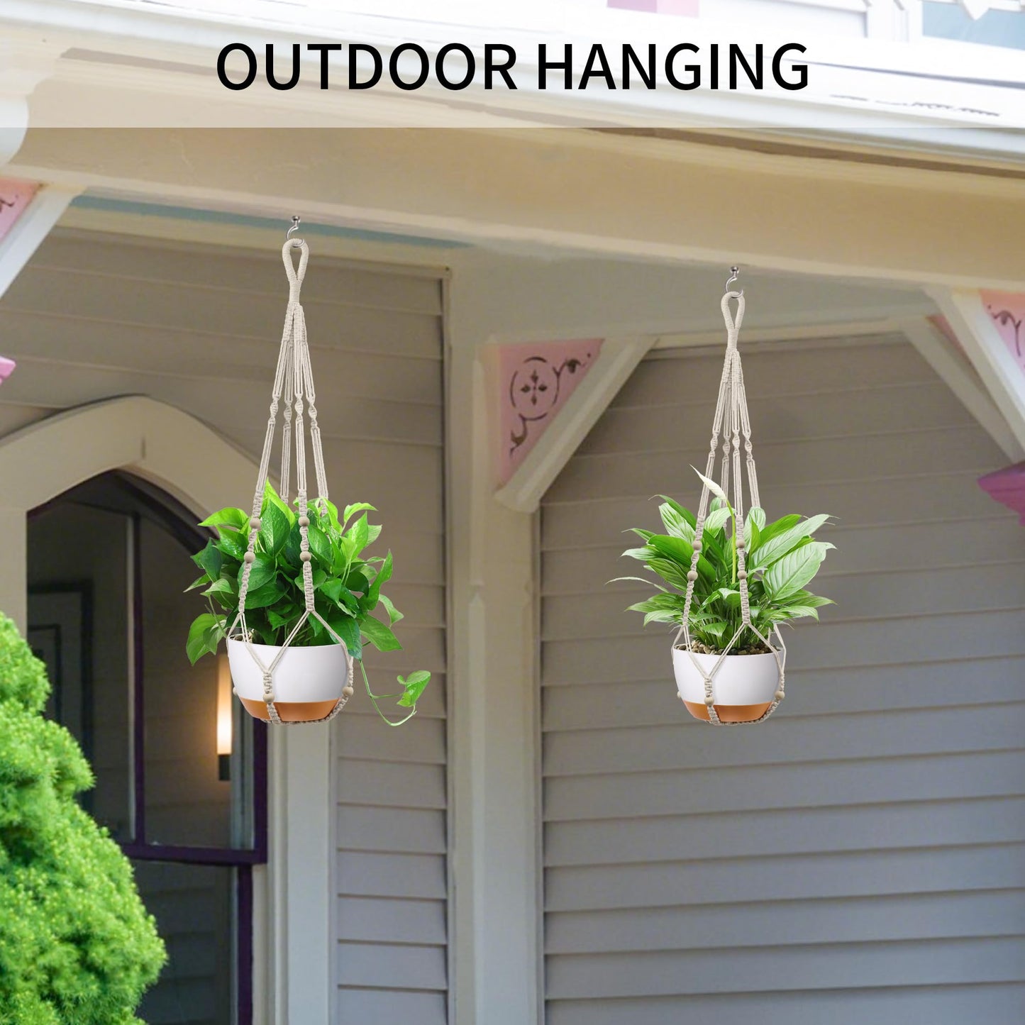 IDEEEPAN Macrame Plant Hanger - Fits 4 to 13 inches Pots for Indoor Outdoor, 35 Inch, Set of 2, Ivory (POTS NOT Included)