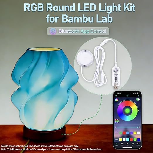 3Pack LED Lamp Kit 001 App Control for Bambu Lab 3D Printing, USB RGB LED Round Light with APP Cluster Control, DIY Lamp Making Kit for Craft Projects, Music Sync, 16M Colors, Memory Function (3)