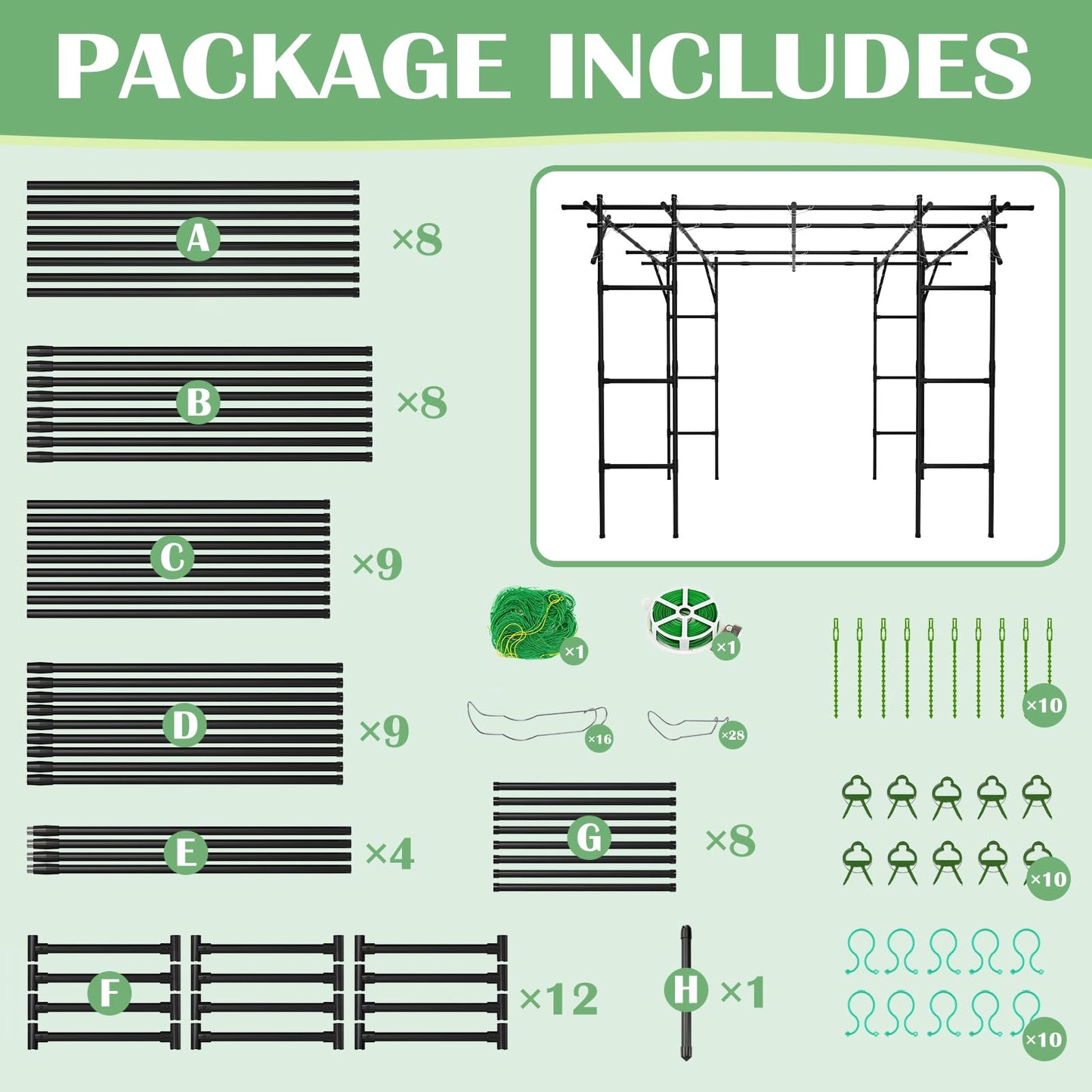 Garden Arch Trellis, 87in H x 118in L Large Garden Arch Arbor Trellis for Climbing Plants Outdoor Plant Support for Cucumber Grape Vine,Tall Metal Gardens Archway for Lawn Party Ceremony