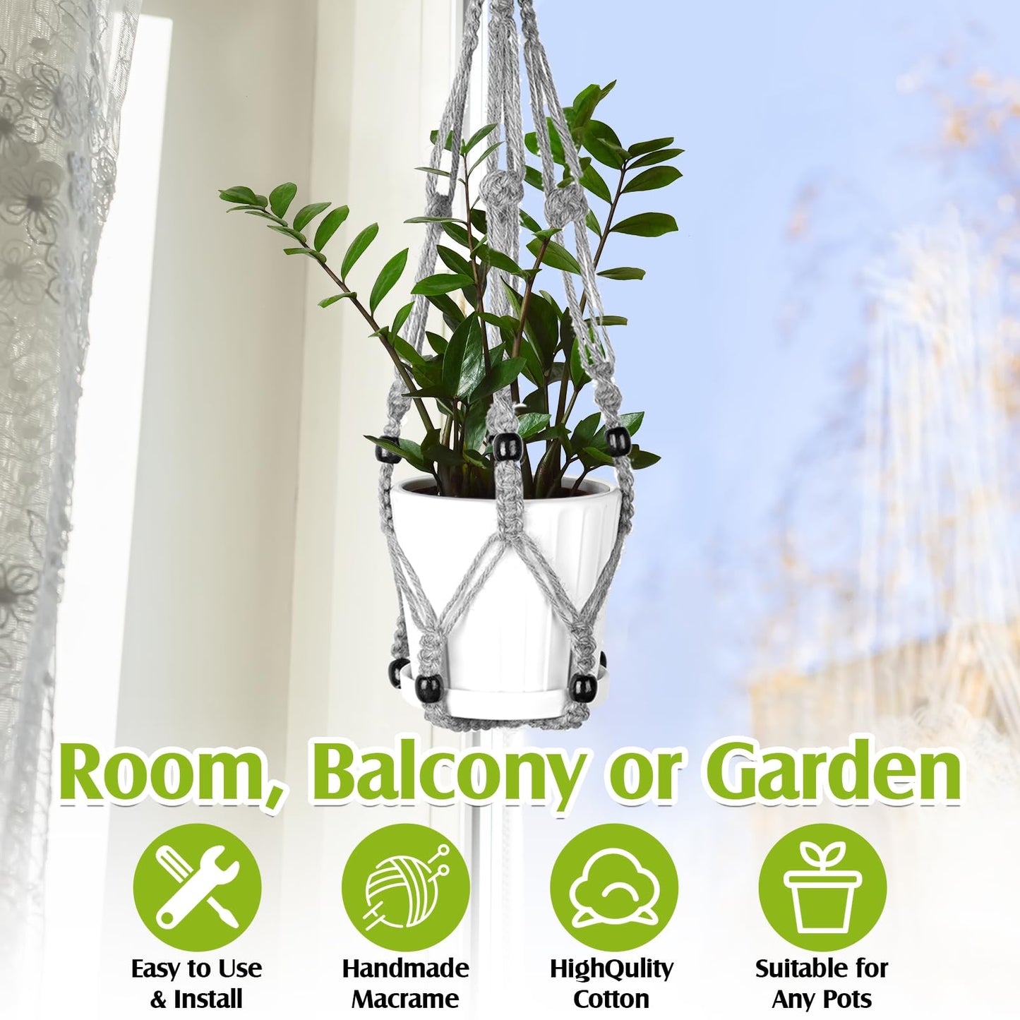 Hoteam 12 Pcs Macrame Plant Hangers Macrame Hanging Planters for Indoor Plants Handmade Boho Hanging Baskets Flower Pots Holder for Outdoor Home Wall Decor(Gray)