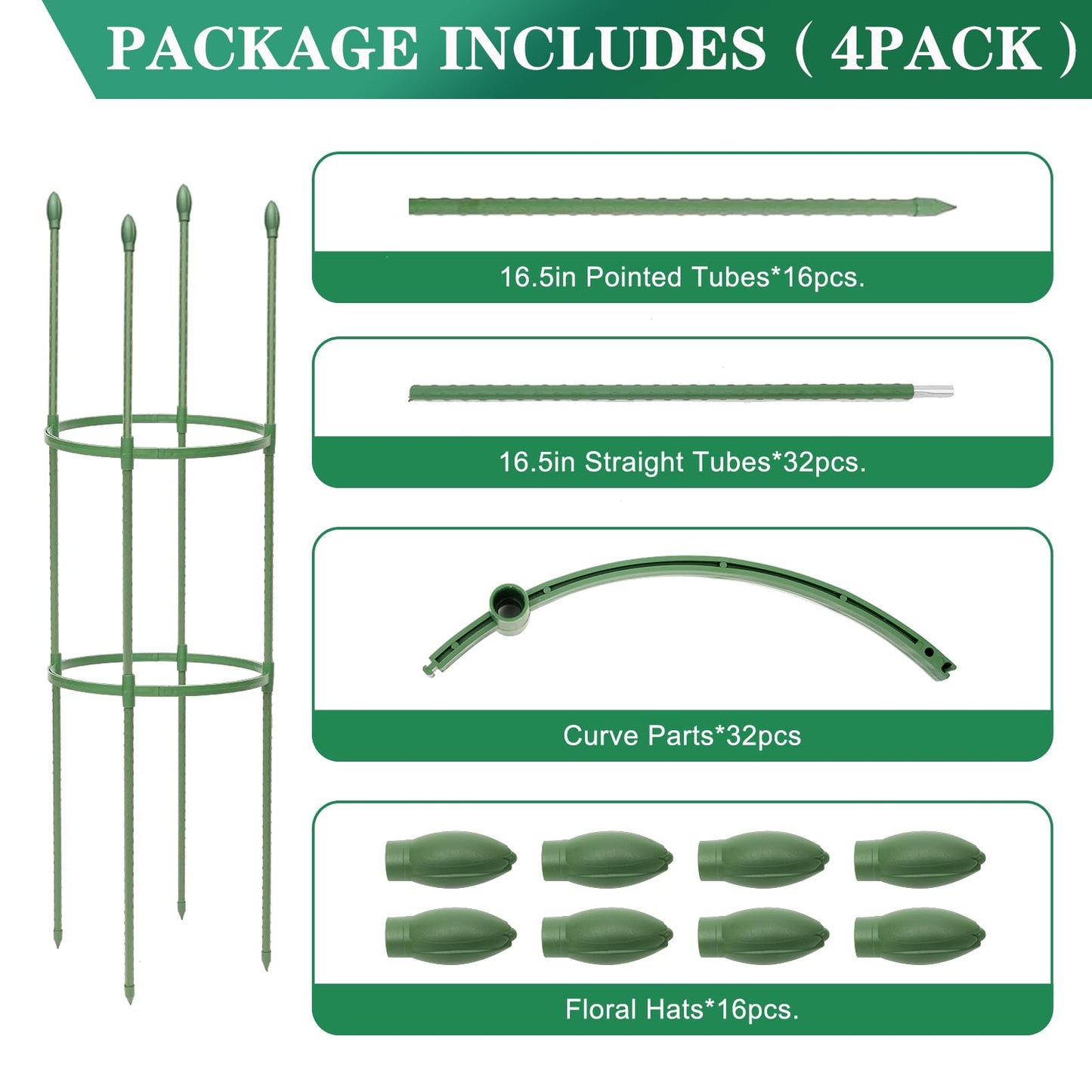 Tiuire Tomato Cages for Garden,4 Pack 50in Tall Tomato Plant Support Stakes Adjustable Heavy Duty Steel Plant Tower Stakes, Updated Cucumber Trellis Garden Cages for Climbing Plants Vegetable Flowers