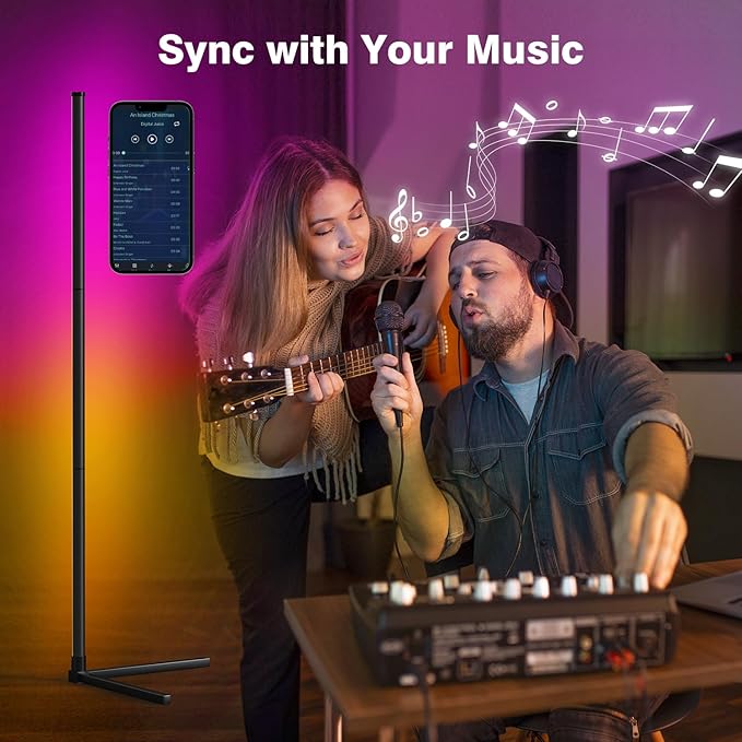 RIYO LED Corner Floor Lamp, RGB Color Changing Standing Lamp with App and Remote Control, 16 Million Colors & 68+ Scene Music Sync Ambient Lighting for Living Room, Bedroom, Gaming Room Decor