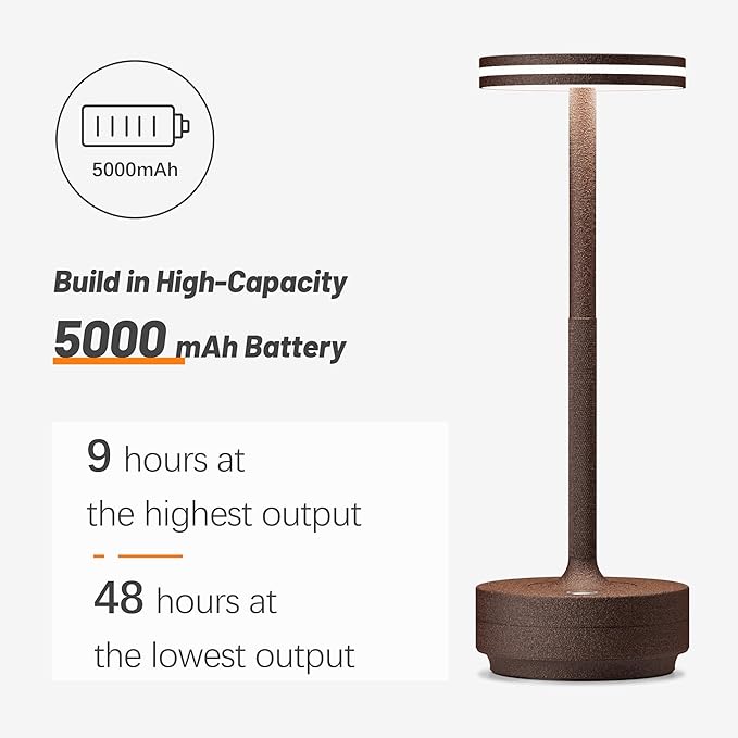 Hapfish Rechargeable Cordless Table Lamps, 5000mAh Battery Operated Lamp, 3 Color Modes, Dimmable, LED Table Lamps for Living Room,Outdoor, Dinner,Patio,Restaurant – Rust