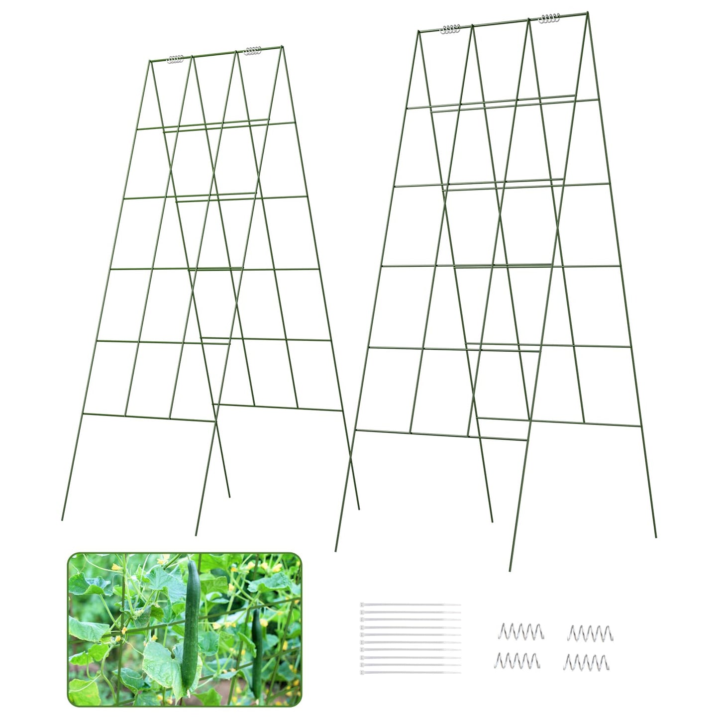 DOEWORKS Cucumber Trellis, 48" High Foldable A Frame Garden Trellis, 2 Pack, Plant Support for Climbing Cucumber, Beans, Tomatoes, Flowers, Green