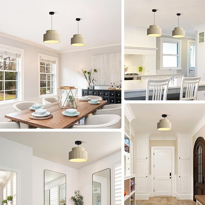 1-Light Nordic Modern Pendant Lighting Vintage Hanging Light Fixture Retro Colorful Single Pendant Lights Kitchen Island Light Ceiling Hanging over Island with Cream Yellow Resin Shade MPL33-W