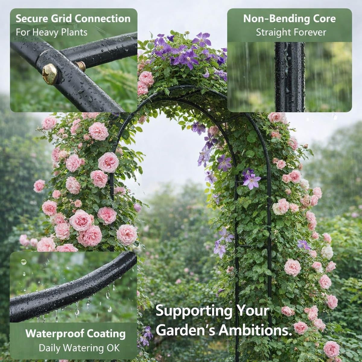 Garden Arch Trellis for Climbing Plants, Metal Outdoor Archway Arbor Stand Frame for Wedding Ceremony, Backyard Raised Bed Cucumber Vines, Floral Decorations 4.6ft 7.8ft 11ft(White,W7.87ft*H7.22ft)