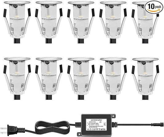 0.7" Tiny LED Deck Lights,Waterproof IP7 Low Voltage Stair Lights Landscape Lighting for Garden,Patio,Stairs Outdoor and Indoor Decoration Security Cool White(Pack of 10)