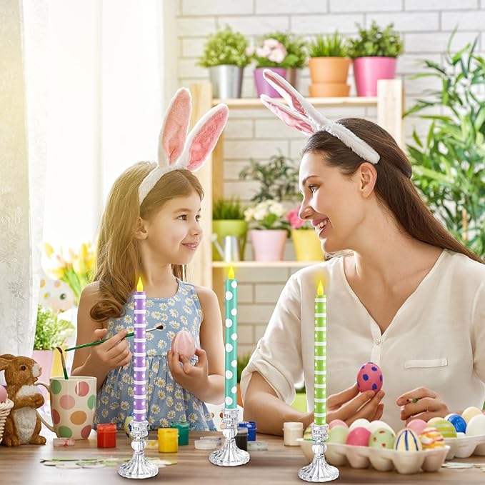 Honoson 6 Pcs Easter Flameless Taper Candles 10.6 Inch Colorful Candles Battery Operated LED Candlesticks for Easter Dinner Table Home Party Decor