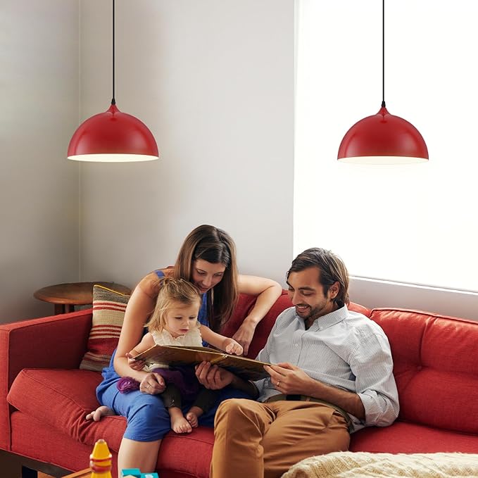 Red Plug in Pendant Light 2 Packs 11.8inch 14.7 ft, Farmhouse Pendant Light, Kitchen Pendant Lights, Pendant Lights Kitchen Island, Hanging Lights with Plug in Cord for Dining Room, Bedroom