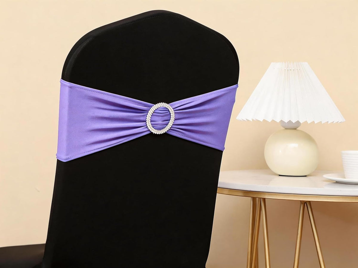 Skiennix Lavender Chair Sashes - Pack of 50 Spandex Light Purple Chair Bows for Weddings & Events