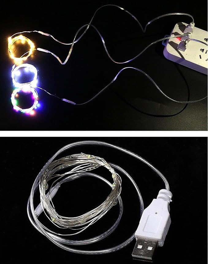Sokelinn-six 2m 20 LEDs Fairy String Lights, USB Powered String Light for Desk Office Christmas Tree Party Decoration (White, 2)