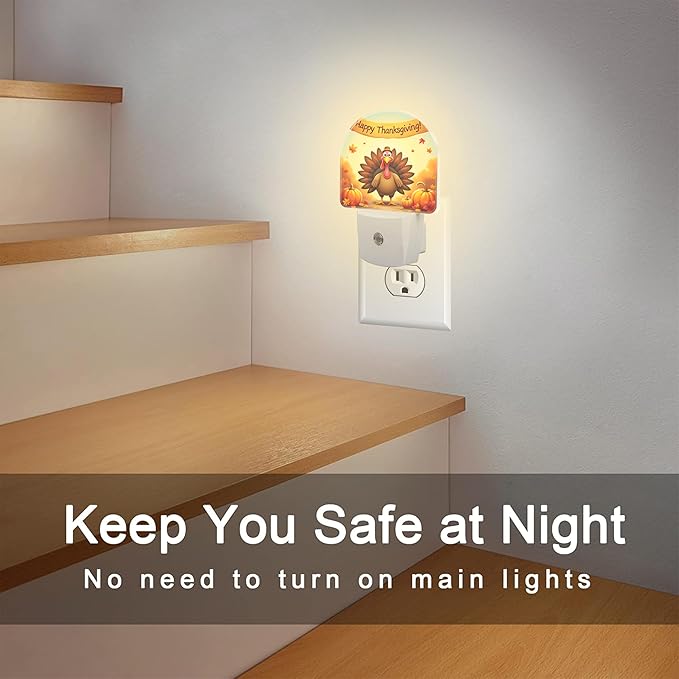 Thanksgiving Turkey Night Light Plug into Wall, Fall Autumn Pumpkins Harvest Dusk to Dawn Night Light,0.5w Energy Saving Sleep Friendly Nightlights for Kids Boys Girls Home Decor