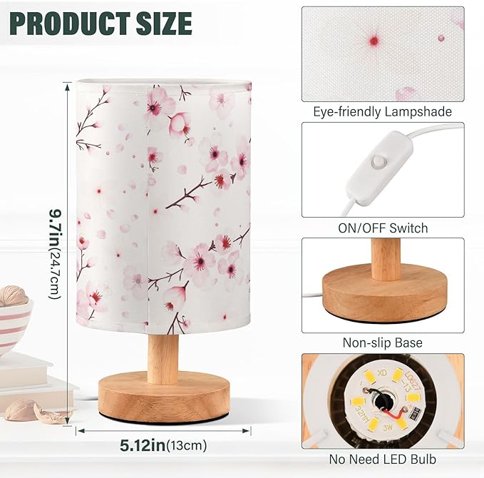 senya Flower Table Lamp for Bedroom Living Room, Cherry Blossom Branche Bedside Lamps with USB Charging Ports Nightstand Light Lamps
