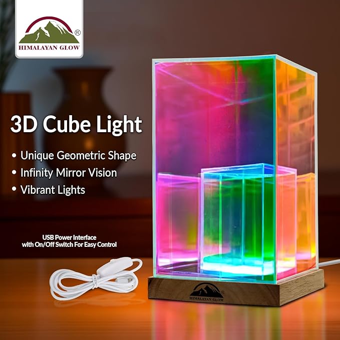 Himalayan Glow Acrylic Display Lamp with USB, LED Night Light for Bedroom, Living Room & Office, Soft Glow Acrylic Panel with Wooden Base, Aesthetic Décor