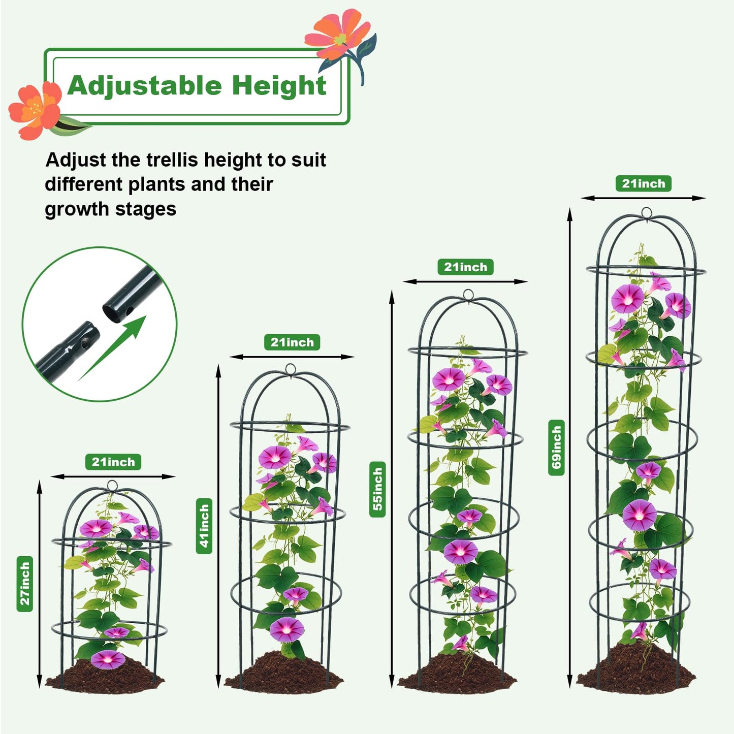 Garden Obelisk Trellis for Climbing Plants 69inch/5.7FT Heavy Duty Metal & Rustproof Plant Climbing Support for Garden Indoor Outdoor Potted Plant Flowers Fruits Vegetable Vines 1pack