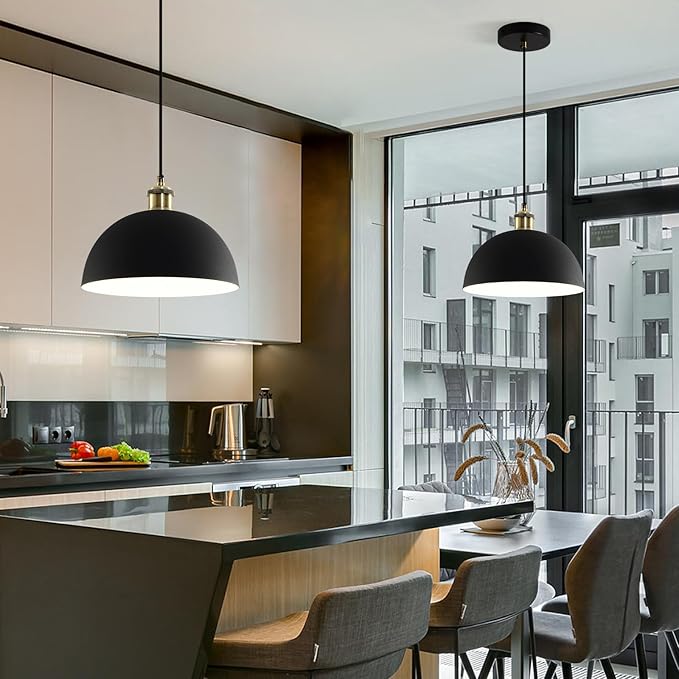 Modern Pendant Light 9.84 "Industrial Dome Pendant Light Black and White Finish Lighting line Length Pendant light78.74 Kitchen Island, Bedroom, Corridor, bar,Farmhouse