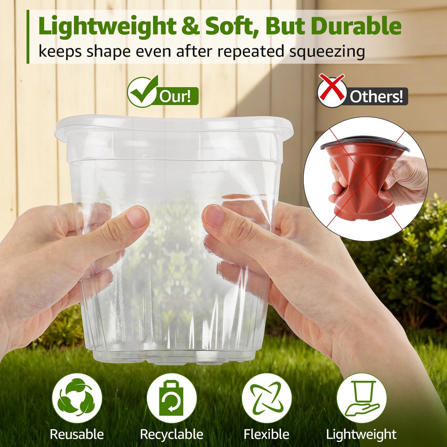 MIXC Clear Nursery Pots with Drainage Holes, 30 Pack 5/4/3.5 Inch Reinforced Transparent Plastic Seed Starter Pots, for Indoor Outdoor Gardening Seedling Planter