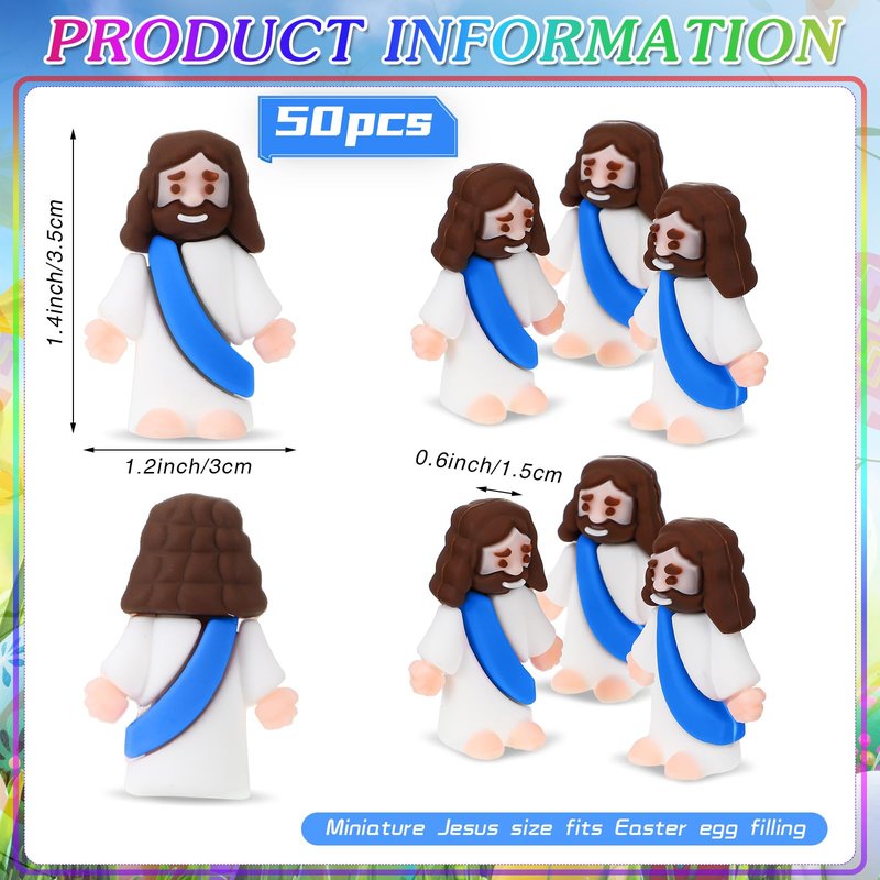 Sumind 50 Pcs Little Jesus Figures Easter Mini Pocket Jesus Figurines Bulk Original Design for Easter Egg Stuffers Hide Seek Religious Party Favors Sunday School Baptism Gifts(Blue)