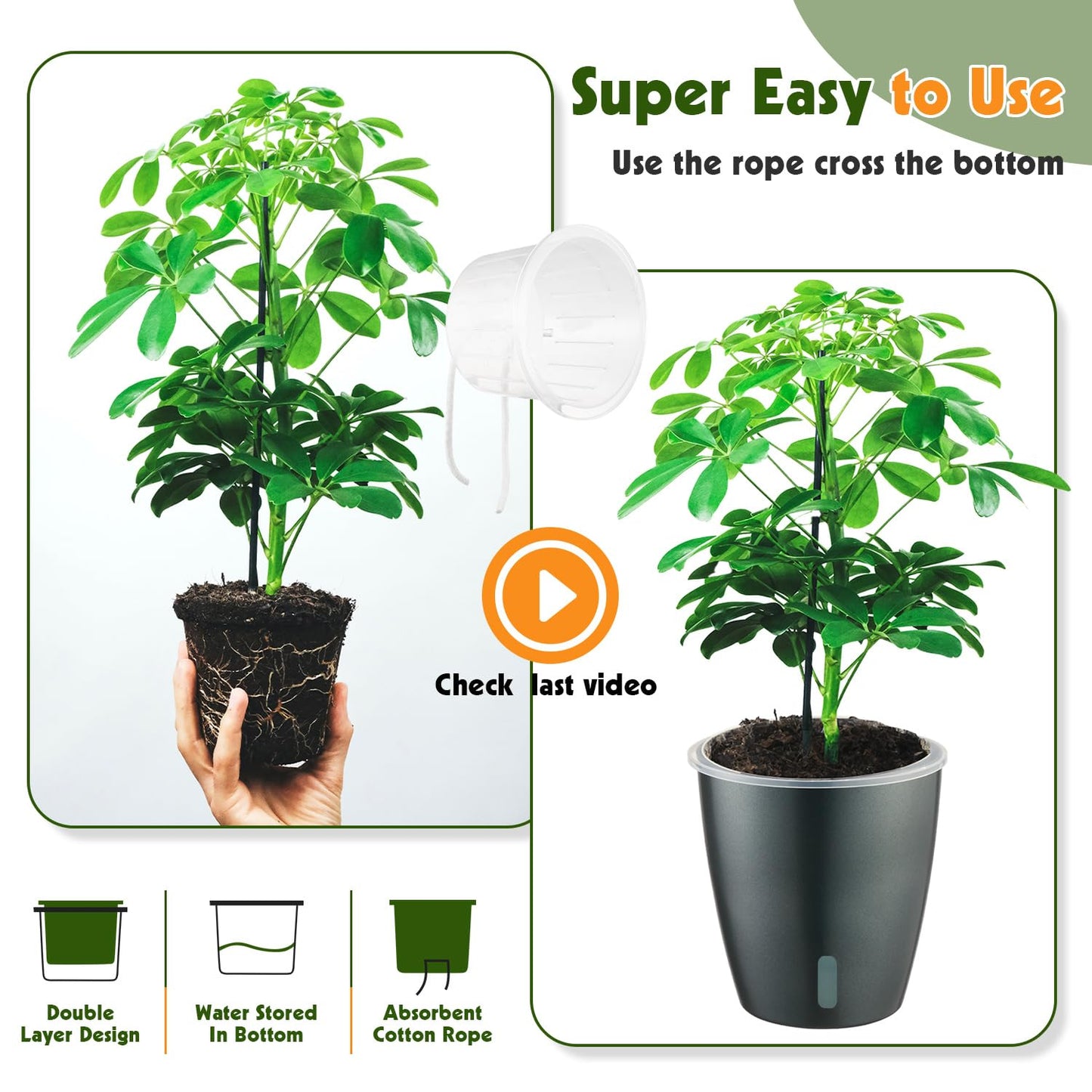 KvyusFlourish Self Watering Pots for Indoor Plants, 6-Pack 5'' Self Watering Planter with Drainage Holes, Small African Violet Pots with Water Indicator, Clear Wick Orchid Pot, Grey Gold