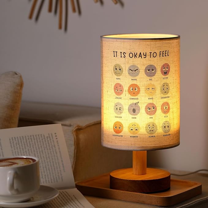 Baquler Bedside Table Lamp Boho Table Lamp Decorations for Bedroom It is Okay to Feel Classroom Light with USB Wood Base Cozy Nightstand Gifts Light for Counseling Home Desk Living Read Work
