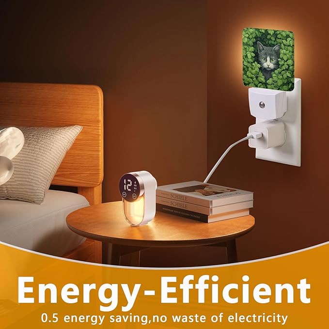 Black Cat in Leaves Night Light, Plug-into Nightlight White LED Lamp, Energy Efficient Decor Desk Lamp for Bedroom Hallway Stairs Bathroom