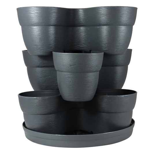 Bloomers Stackable Flower Tower Planter – Holds up to 9 Plants – Great Both Indoors and Outdoors – Slate