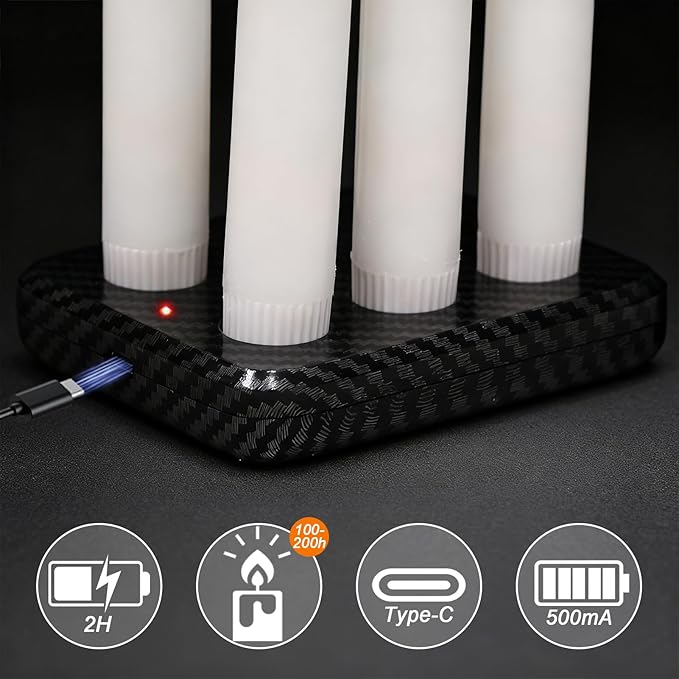 Rechargeable Flameless Taper Candles with Charging Station & Remote Timer, 6 Pcs Real Wax LED Taper Candles, Battery Operated Candlesticks for Home Wedding Christmas Decorations (White)