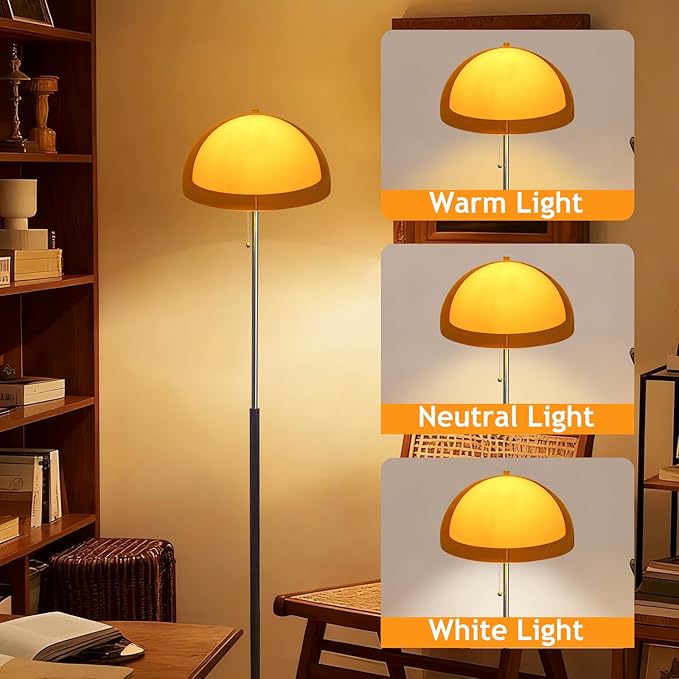 Mushroom Floor Lamp 60" Orange Floor Lamp Mid Century Globe Acrylic Standing Lamp with E26 3-Color Dimmable MCM Wood Tall Light for Living Room Bedroom Study Dining Room(Includes Bulb)