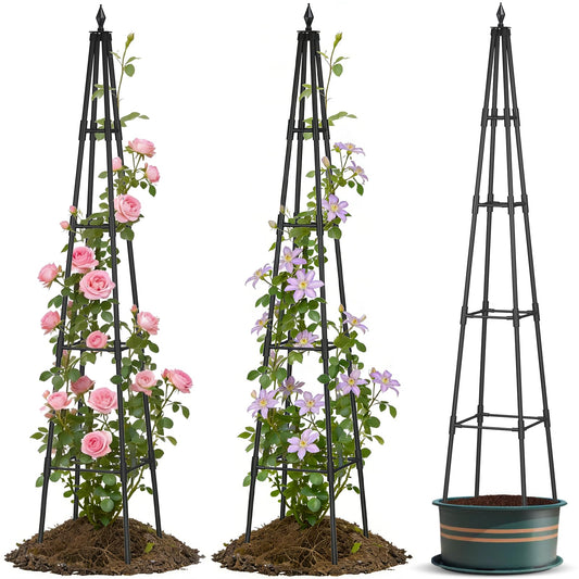 Obelisk Trellis for Climbing Plants, 6 FT Garden Trellises with 16mm Thickened Plastic-Coated Metal Pipes, Trellis for Climbing Potted Plant Vine Flower Rose Vegetable Tomato Cucumber Outdoor Indoor