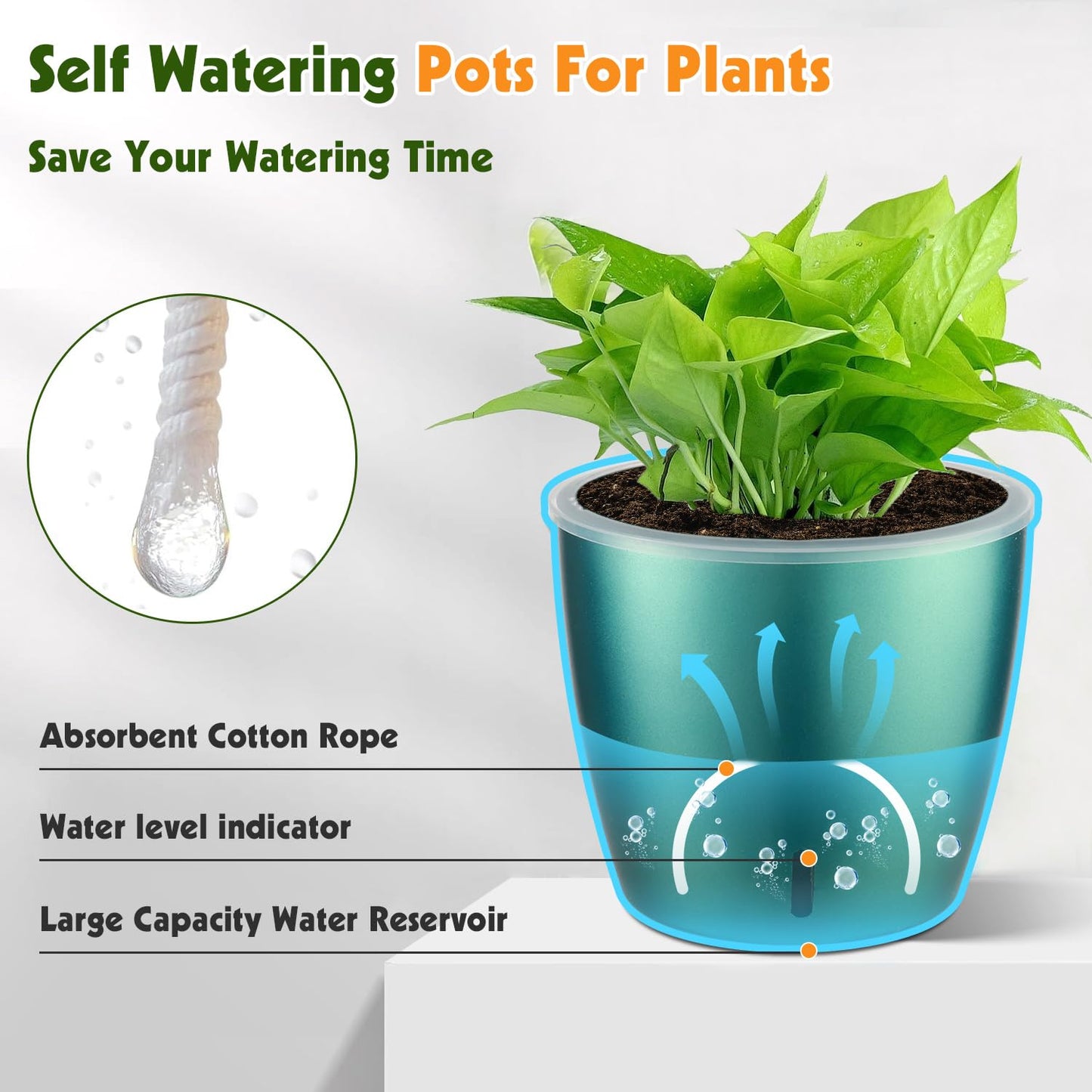 KvyusFlourish Self Watering Pots for Indoor Plants, 12-Pack 5'' Self Watering Planter with Drainage Holes, Small African Violet Pots with Water Indicator, Clear Wick Pot, White/Black/Blue/Rose Gold