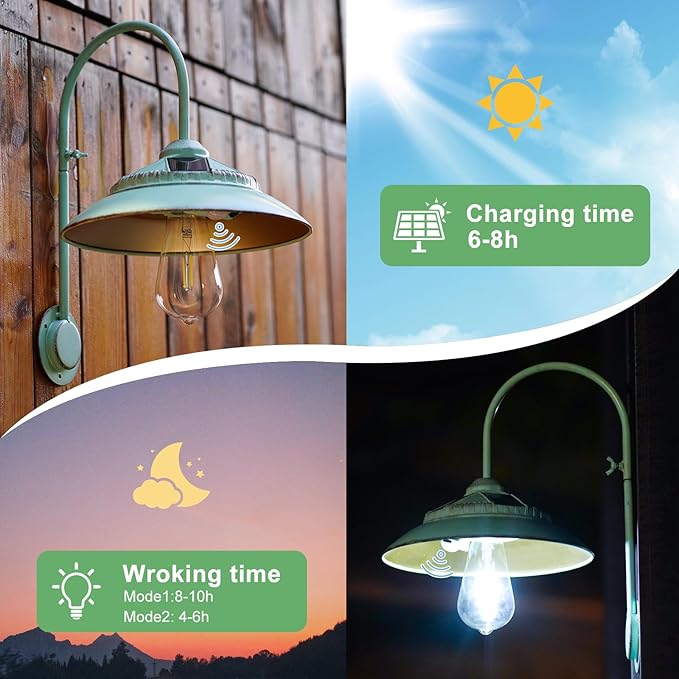 Solar Lights Outdoor Waterproof with Motion Sensor, Solar Barn Lights Outdoor Wireless LED Sconce Lights for Patio Yard Garage Chicken Coop and Shed Farmhouse（Mint Green 2P）