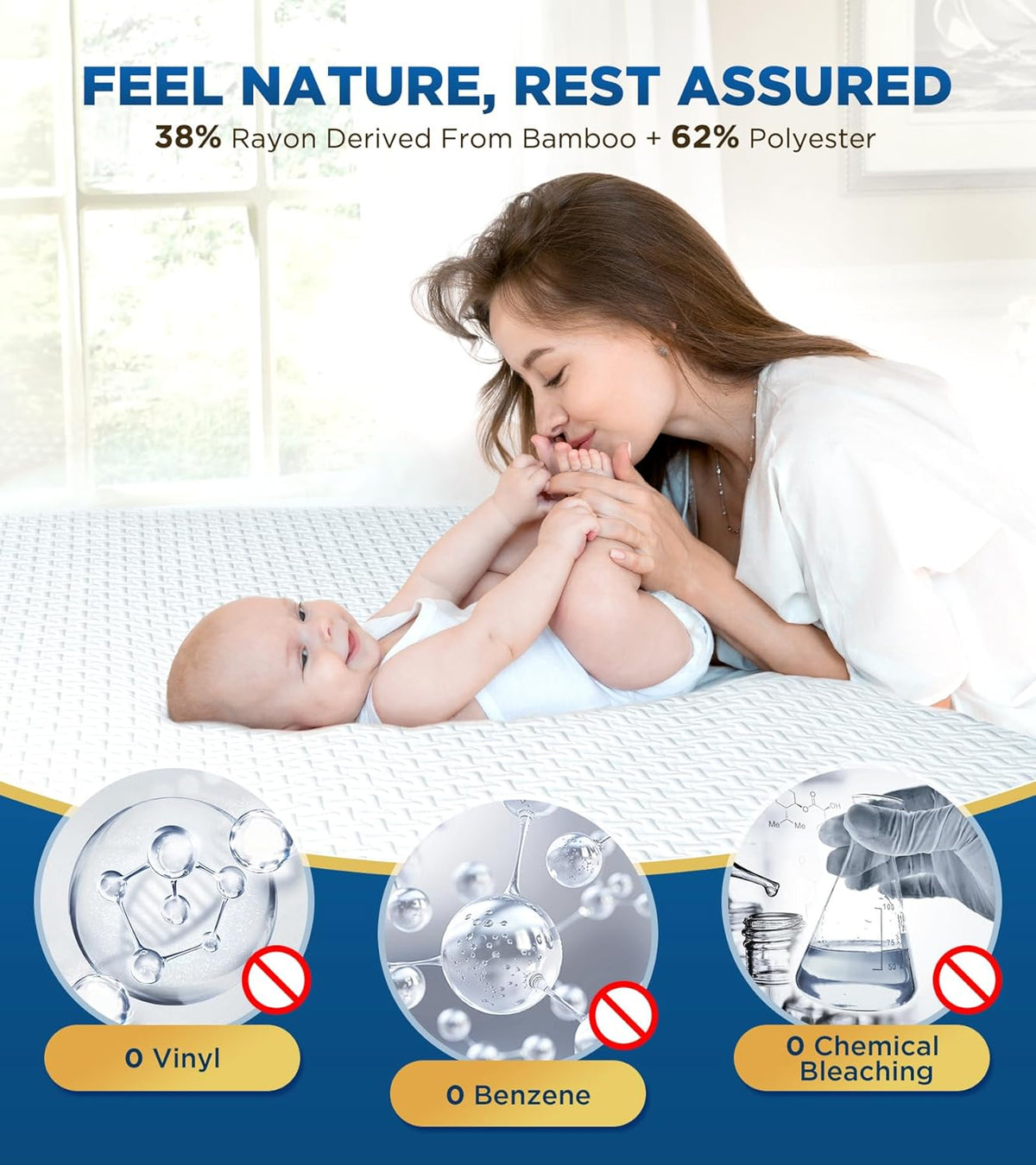 Skiennix 100% Waterproof Queen Mattress Protector - Breathable Cooling 3D Air Fabric, Hypoallergenic & Noiseless, Fits 8-21'' Deep Pocket