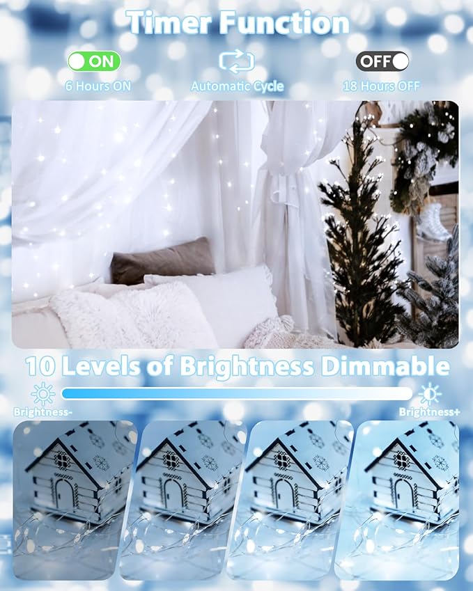 2 Pack 100LED Battery Operated Fairy Lights with Remote, 8 Modes LED String Lights with Timer, Dimmable, Memory Function, Waterproof Twinkle Lights for Outdoor Indoor Christmas Decor(Cool White)