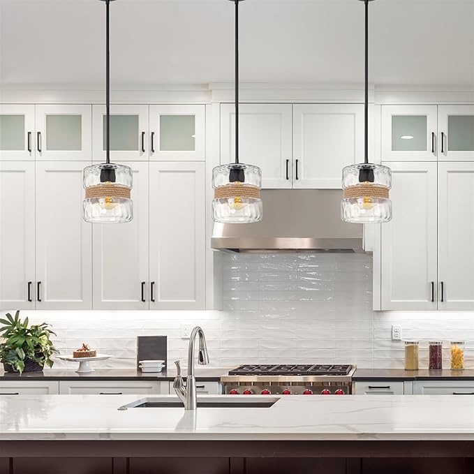 Kira Home Sage 10" Modern Pendant Light + Hammered Glass Shade, Textured Black Finish