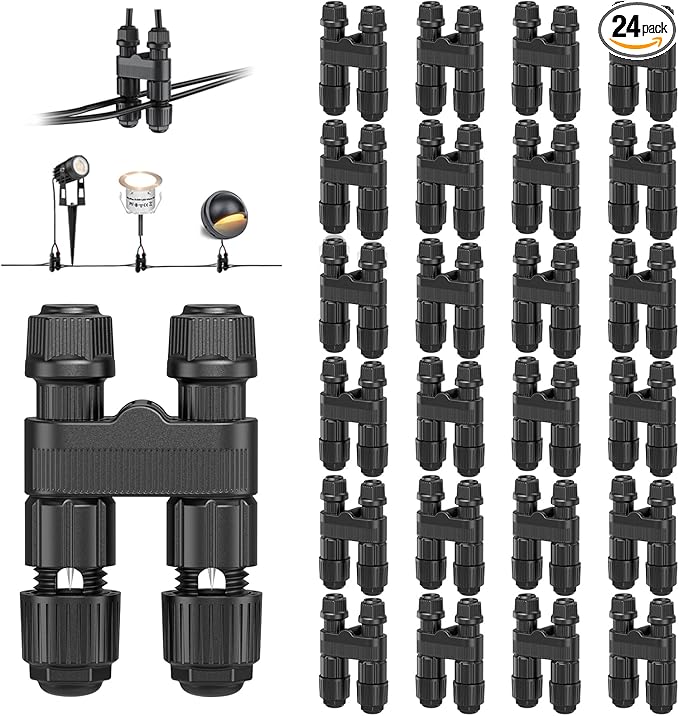 HIBOITEC Wire Connectors for Outdoor Low Voltage Spotlights/Pathway Lights/In-ground Lights/Desk Step Lights, Waterproof 12-18 Gauge Landscape Lighting Connectors, 24 Pack