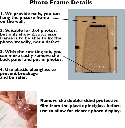 JCJMY Rustic White 3x4 Picture Frame - Versatile Wall & Tabletop Display with Shatter-Resistant Plexiglass