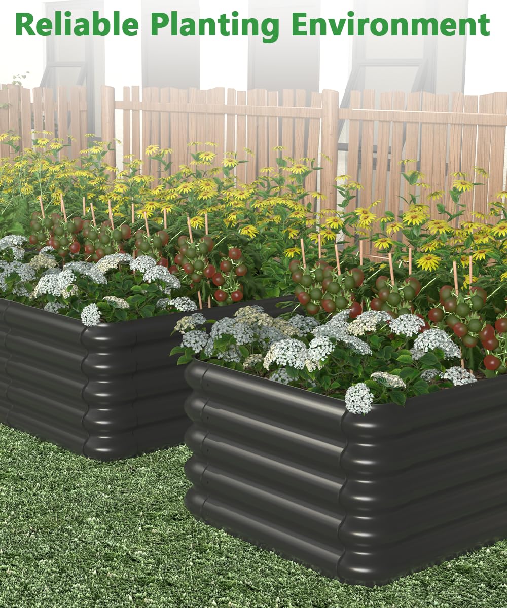 Sprimden 3.0x1.8x1.0ft Raised Garden Bed Kit, Rustproof PP Material Garden Box, Flower Bed with Tool-Free Assembly Design, Rectangular Planter Boxes for Outdoor Vegetables Flower Fruit Herb, Black