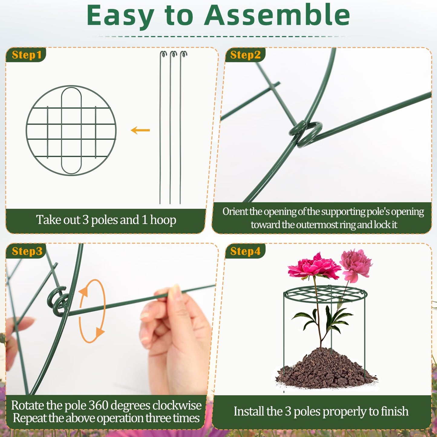 6 Pack Peony Cages and Supports 12 x 16 Inch Grow Through Plant Supports for Outdoor Plants,Plant Brace Flower Support Rings Hoops for Vegetables,Rose,Tomato,Orchids