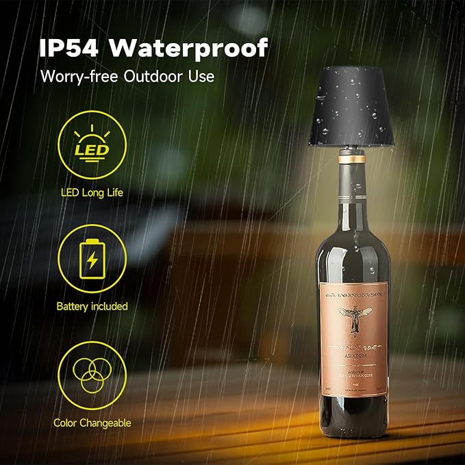 2025 New Wireless Bottle Lamp - LED Bottle Lights for Liquor & Wine Bottles, Cordless Lampshade, Whiskey Bottle Top Light, Bottle Stopper Night Light Kit, Rechargeable 3-Tone Touch-Dimmable