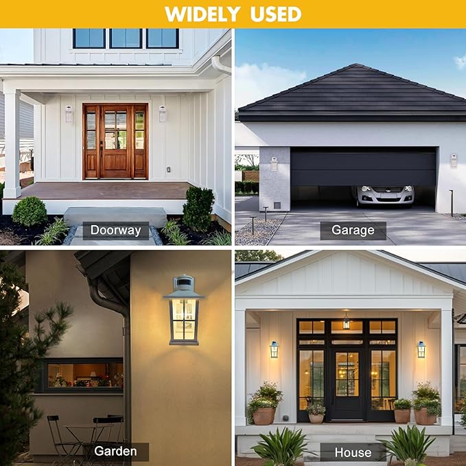 Outdoor Motion Sensor Light, Black Exterior Wall Lighting Fixtures,Dusk to Dawn Motion Sensor Outdoor Lights, Waterproof Front Porch Light Lantern for Garage, Patio. (White, 1 Pack)