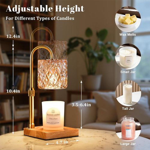 Hong-in Candle Warmer Lamp - Dimmable Adjustable Height | Elegant Amber Glass Home Decor & Gifts