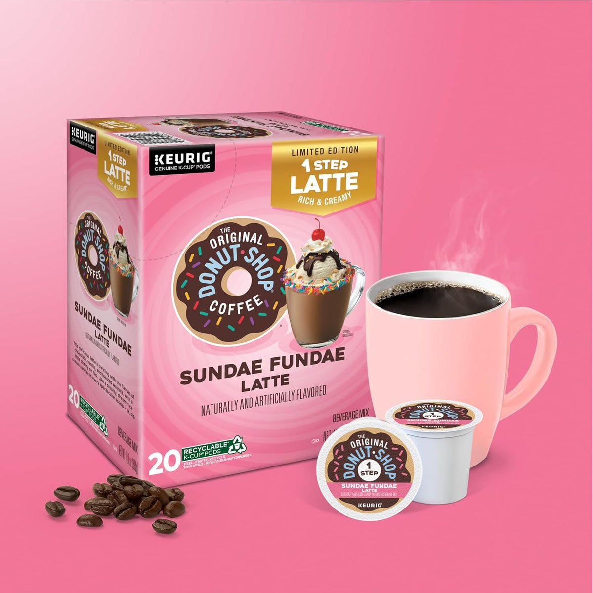 Original Donut Shop | Sundae Fundae One-Step Latte K-Cup Pods - 20 Count for Keurig